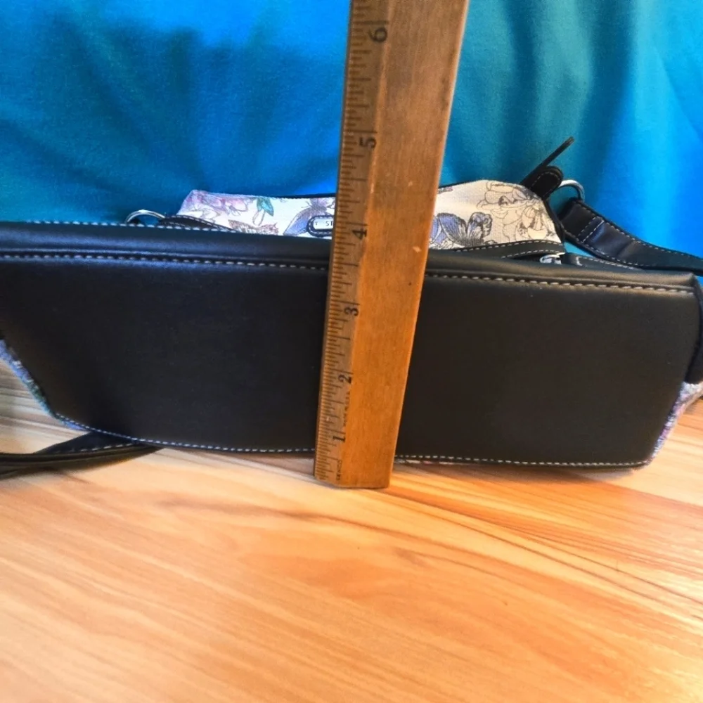 Stone & Co. Shoulder Bag Colorful Butterflies Black Trim Zipper Pockets Purse
